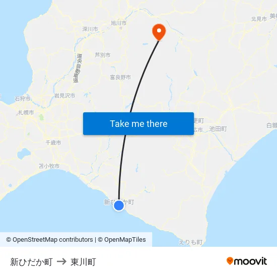 新ひだか町 to 東川町 map