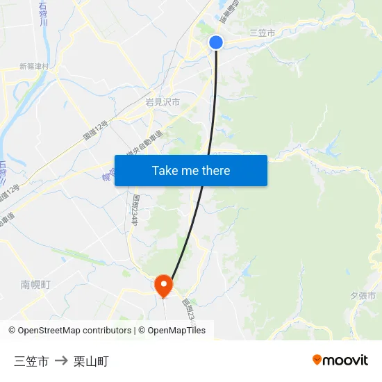 三笠市 to 栗山町 map
