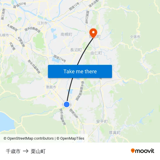 千歳市 to 栗山町 map