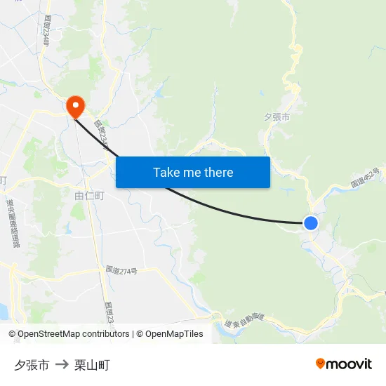 夕張市 to 栗山町 map