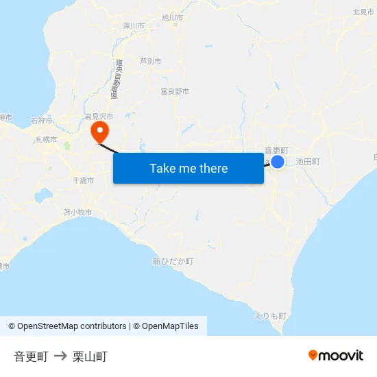 音更町 to 栗山町 map
