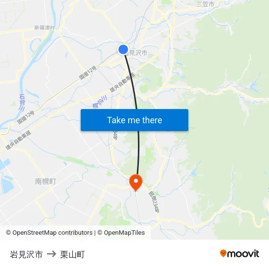 岩見沢市 to 栗山町 map