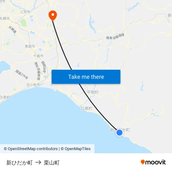 新ひだか町 to 栗山町 map