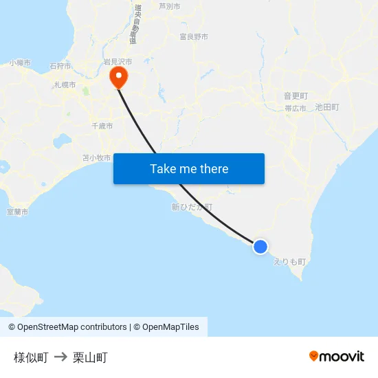 様似町 to 栗山町 map
