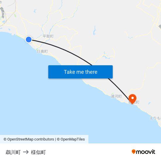 鵡川町 to 様似町 map