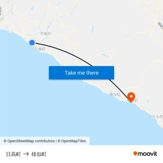 日高町 to 様似町 map