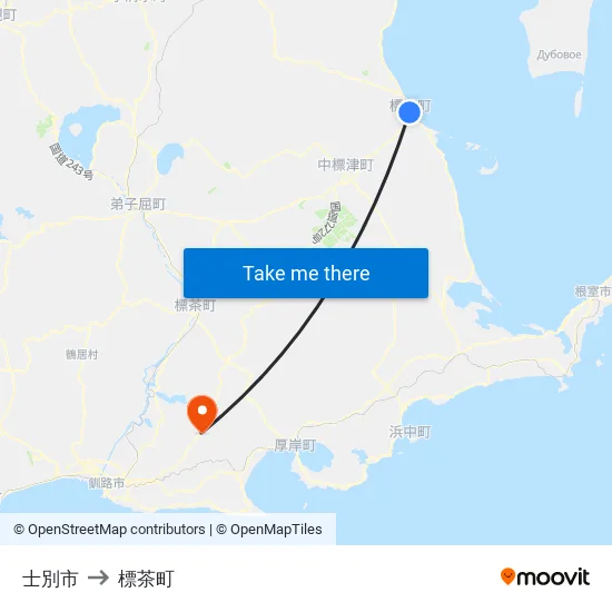 士別市 to 標茶町 map
