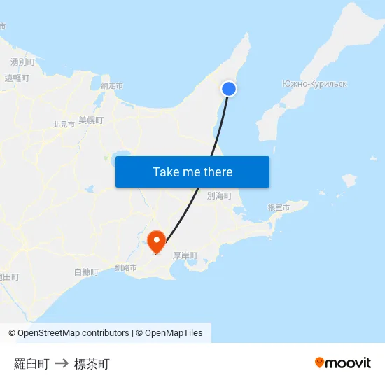 羅臼町 to 標茶町 map