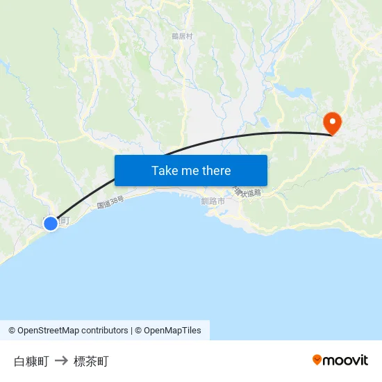 白糠町 to 標茶町 map