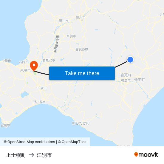 上士幌町 to 江別市 map