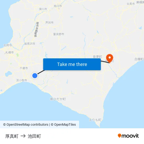 厚真町 to 池田町 map
