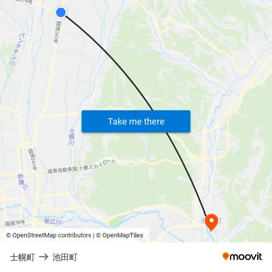 士幌町 to 池田町 map