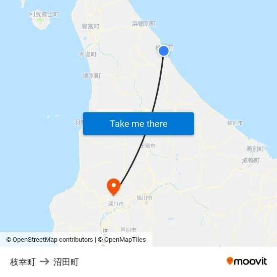 枝幸町 to 沼田町 map