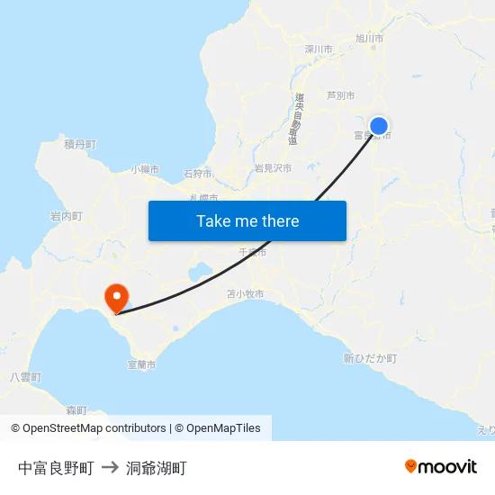 中富良野町 to 洞爺湖町 map