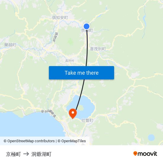 京極町 to 洞爺湖町 map