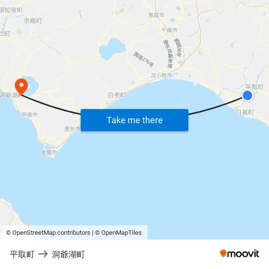 平取町 to 洞爺湖町 map
