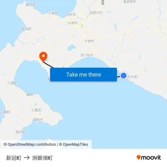 新冠町 to 洞爺湖町 map