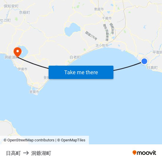 日高町 to 洞爺湖町 map