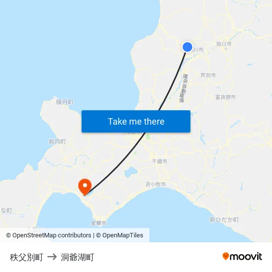 秩父別町 to 洞爺湖町 map