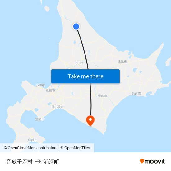 音威子府村 to 浦河町 map
