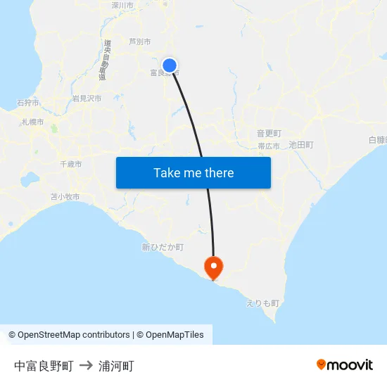 中富良野町 to 浦河町 map