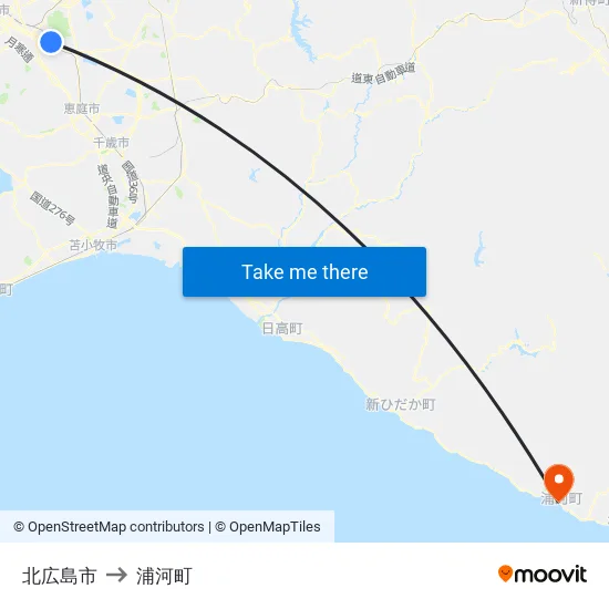 北広島市 to 浦河町 map