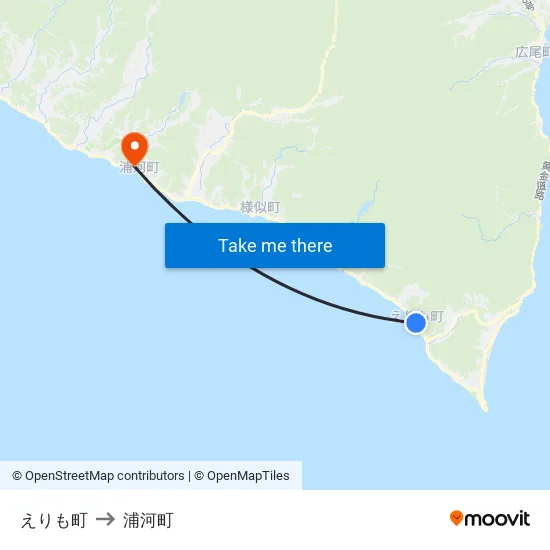えりも町 to 浦河町 map