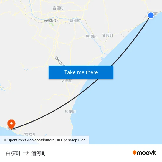 白糠町 to 浦河町 map