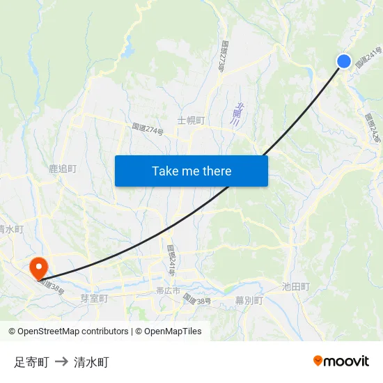 足寄町 to 清水町 map