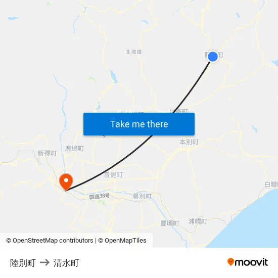 陸別町 to 清水町 map