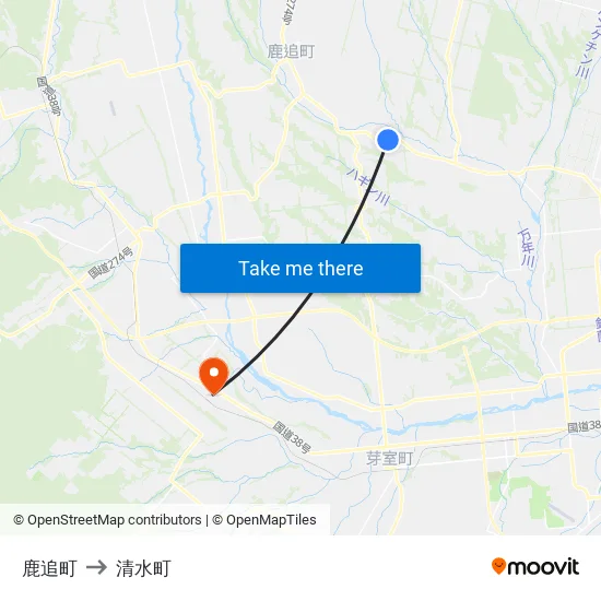 鹿追町 to 清水町 map