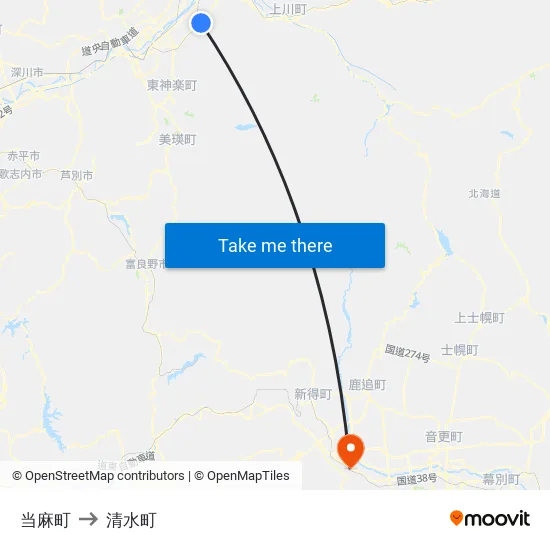 当麻町 to 清水町 map