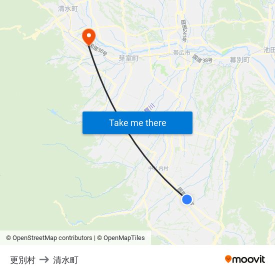 更別村 to 清水町 map