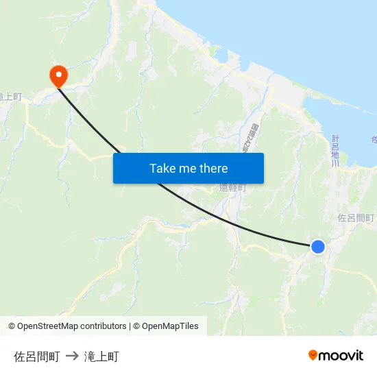 佐呂間町 to 滝上町 map