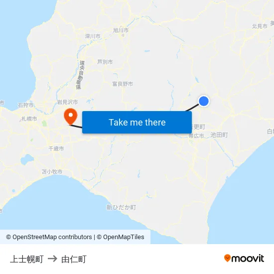 上士幌町 to 由仁町 map