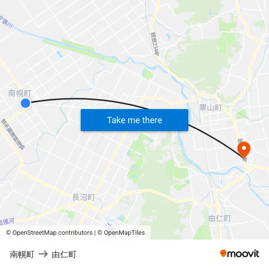 南幌町 to 由仁町 map