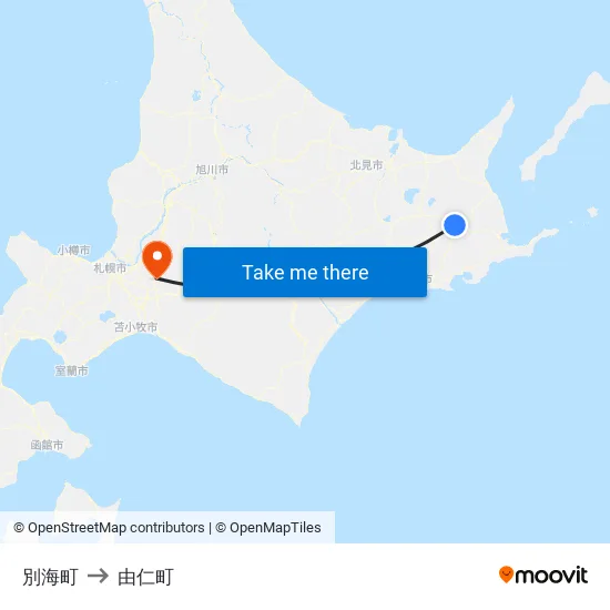 別海町 to 由仁町 map