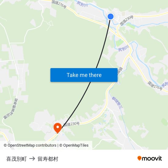 喜茂別町 to 留寿都村 map