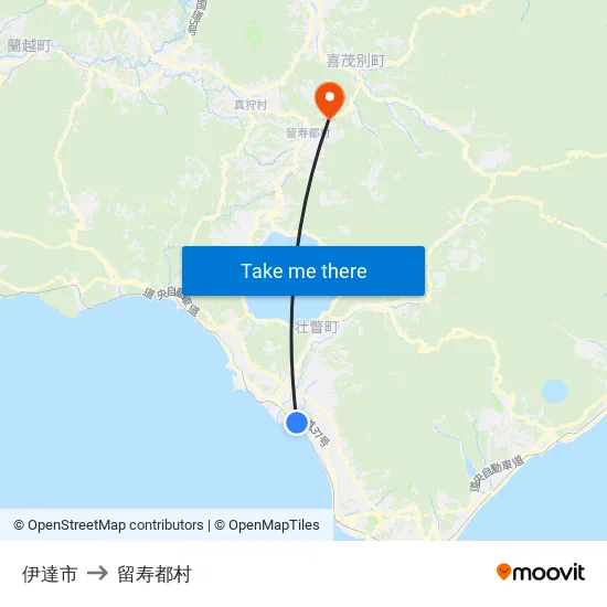 伊達市 to 留寿都村 map