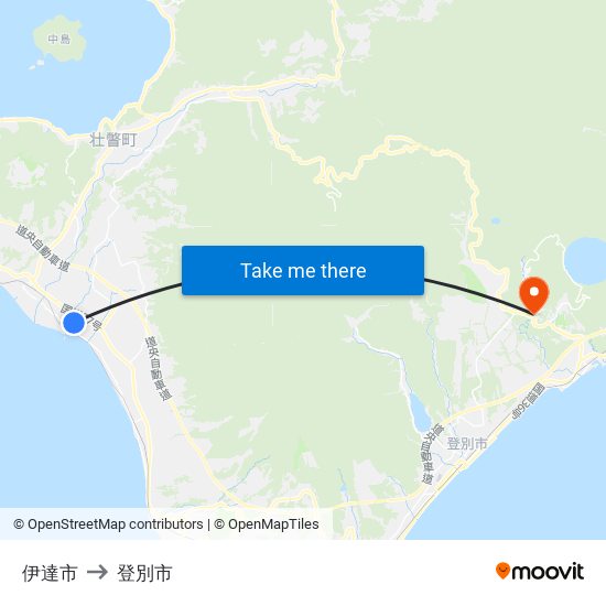 伊達市 to 登別市 map