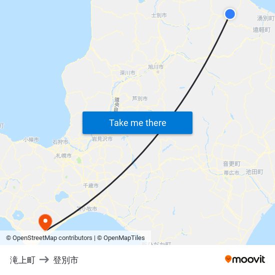 滝上町 to 登別市 map