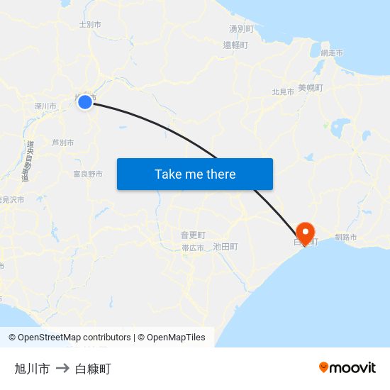 旭川市 to 白糠町 map