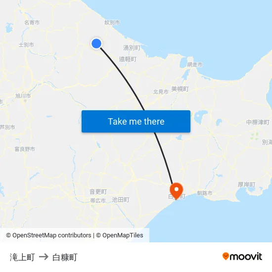滝上町 to 白糠町 map