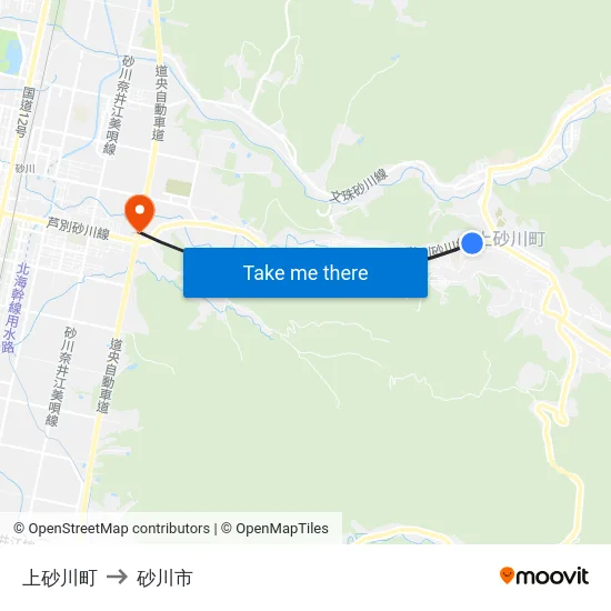 上砂川町 to 砂川市 map