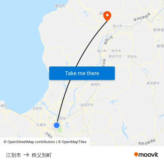 江別市 to 秩父別町 map