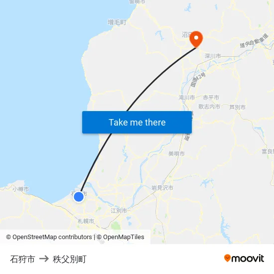 石狩市 to 秩父別町 map