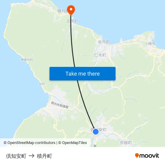 倶知安町 to 積丹町 map