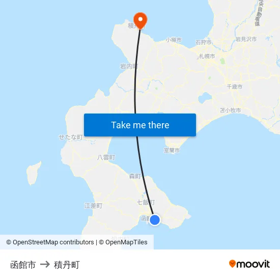 函館市 to 積丹町 map