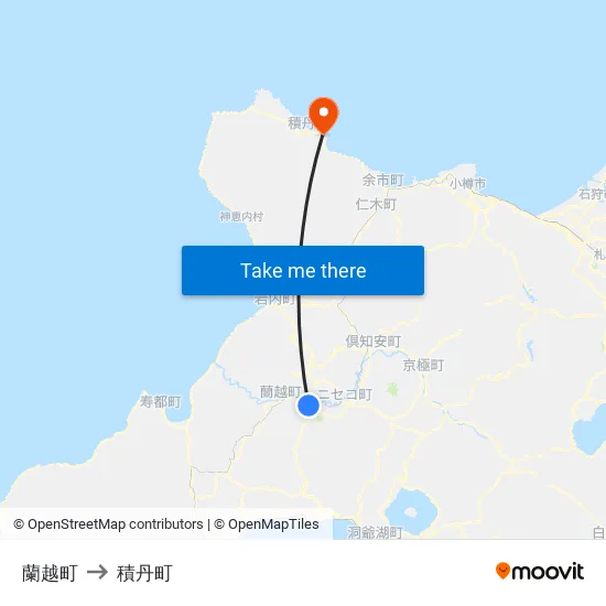 蘭越町 to 積丹町 map