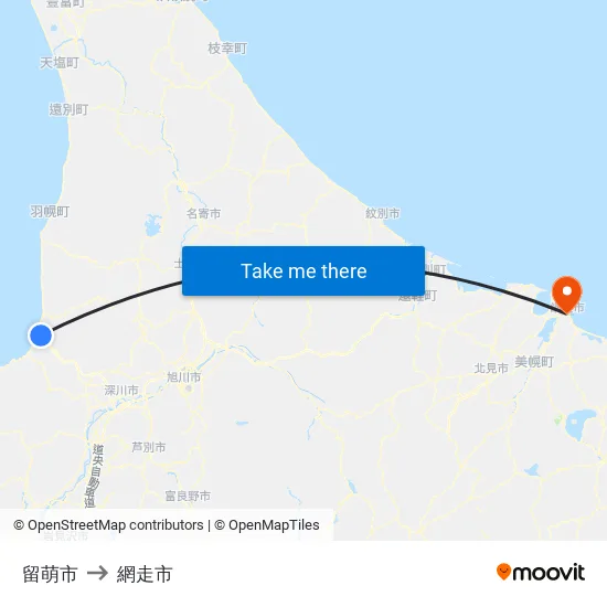 留萌市 to 網走市 map